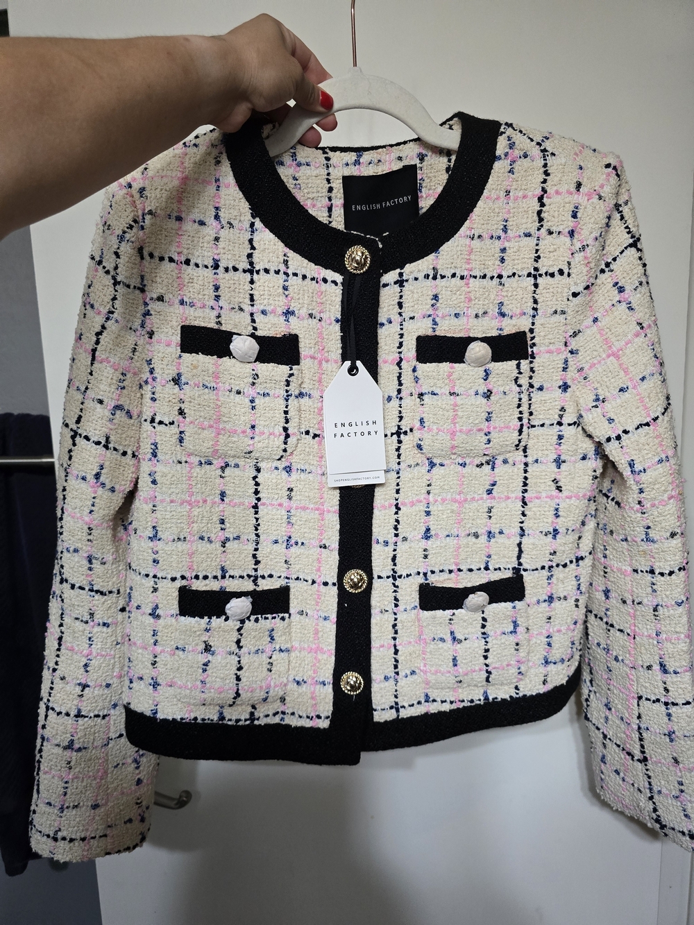 NWT English Factory Tweed Blazer Jacket With Gold Buttons - Picture 6 of 16